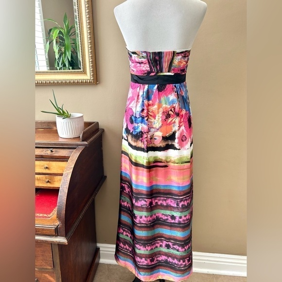 Sue Wong Colorful Watercolor Strapless Floral Pleated Gown Maxi Dress Size 6 - Picture 8 of 12